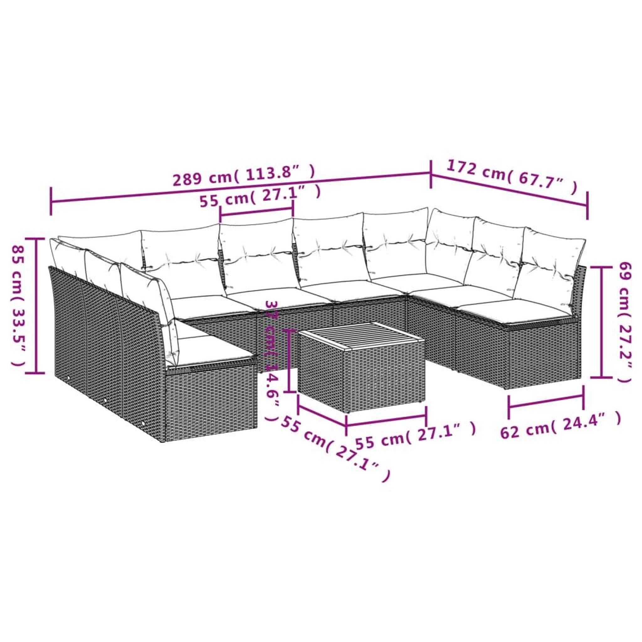 Voir la diapositive 6 : VIDAXL Salon de jardin 10 pcs avec coussins noir resine tressee