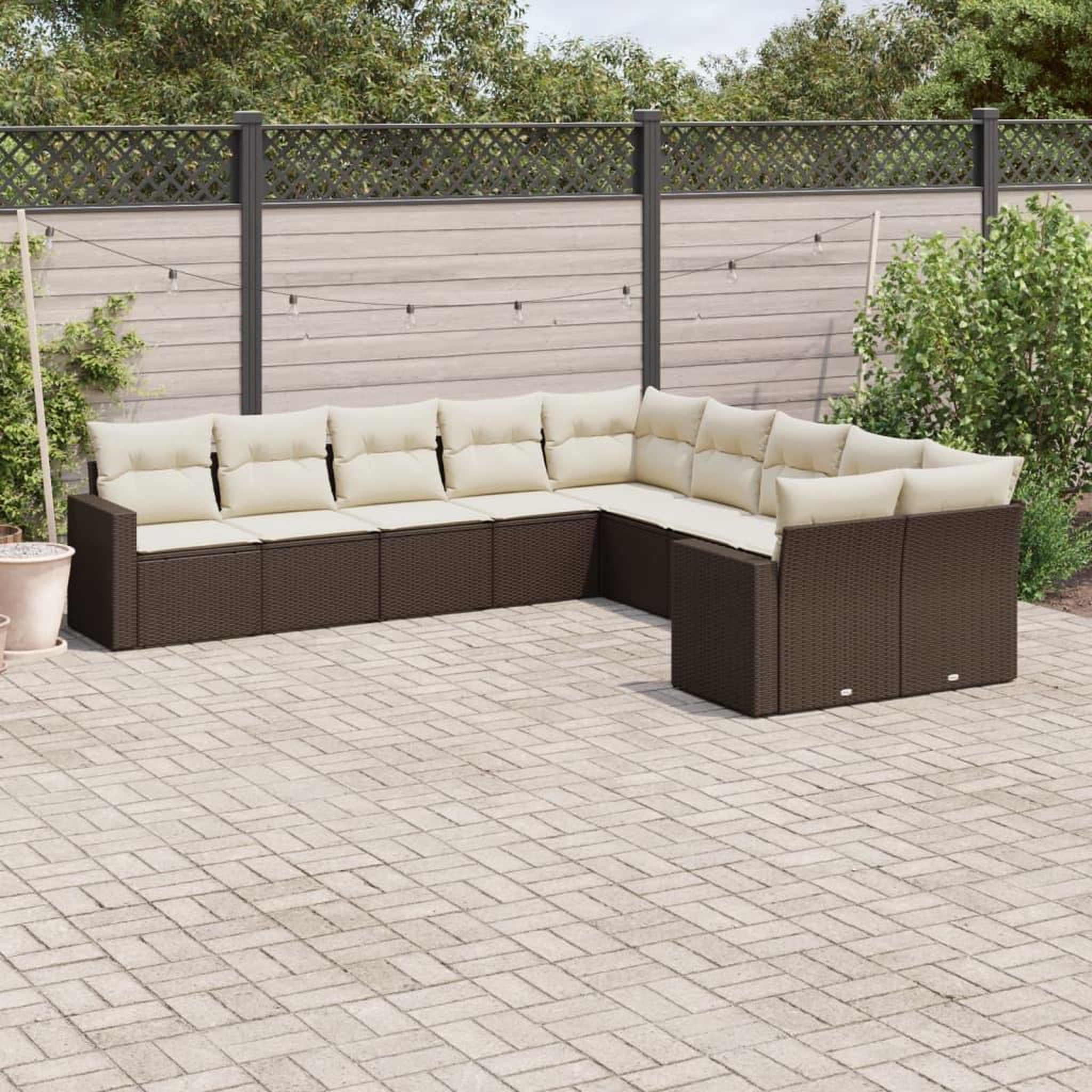 VIDAXL Salon de jardin 10 pcs avec coussins marron resine tressee