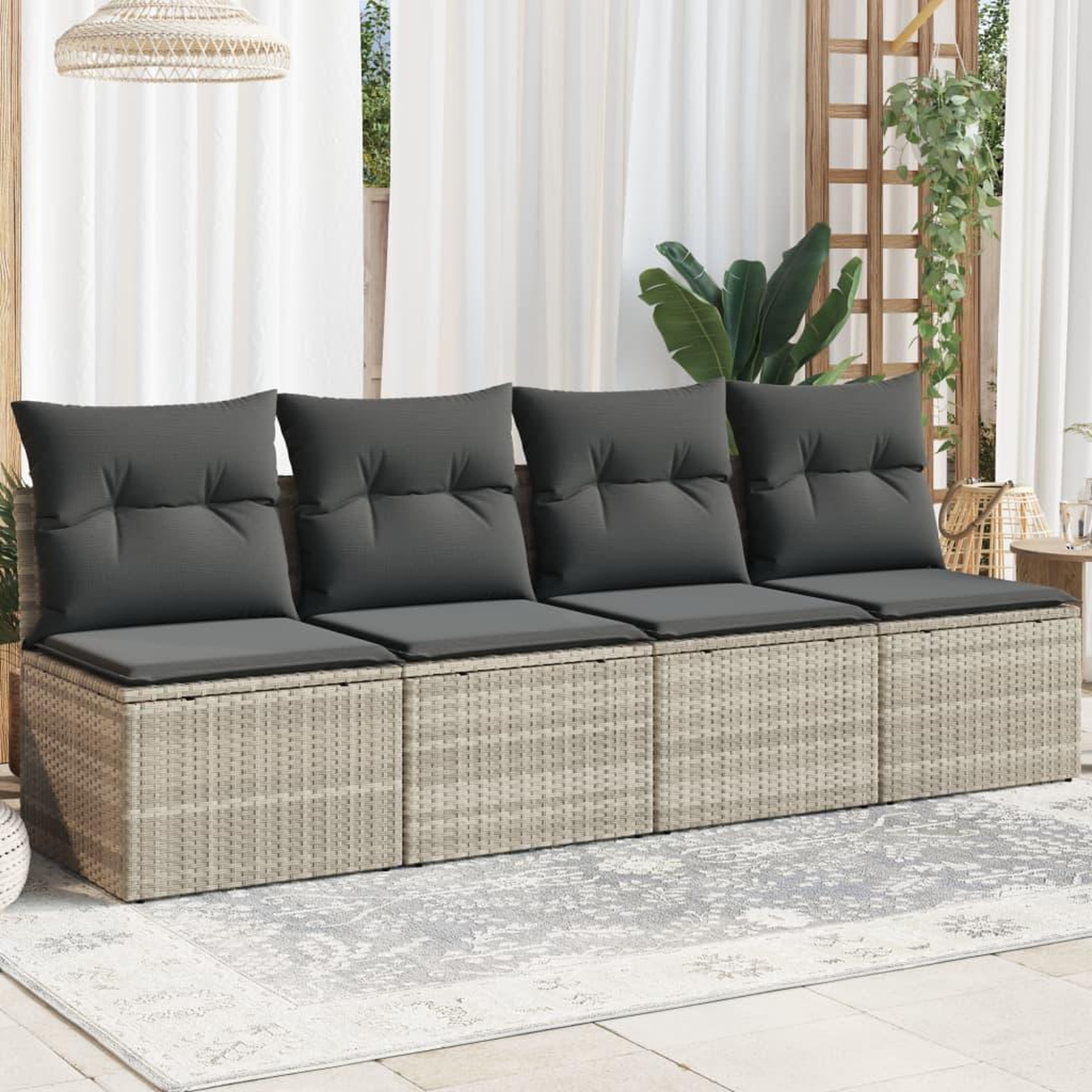 VIDAXL Canape de jardin et coussins 4 places gris clair resine tressee