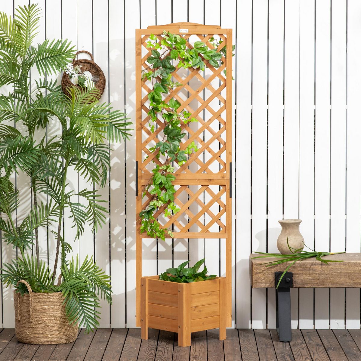 OUTSUNNY Jardinière avec treillis - bac à fleurs - jardinière sur pied - dim. 54,5L x 52l x 180H cm - bois sapin pré-huilé