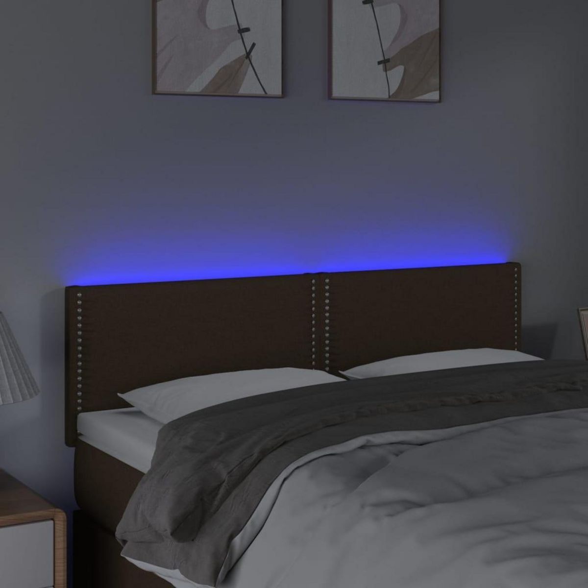 VIDAXL Tete de lit a LED Marron Fonce 144x5x78/88 cm Tissu