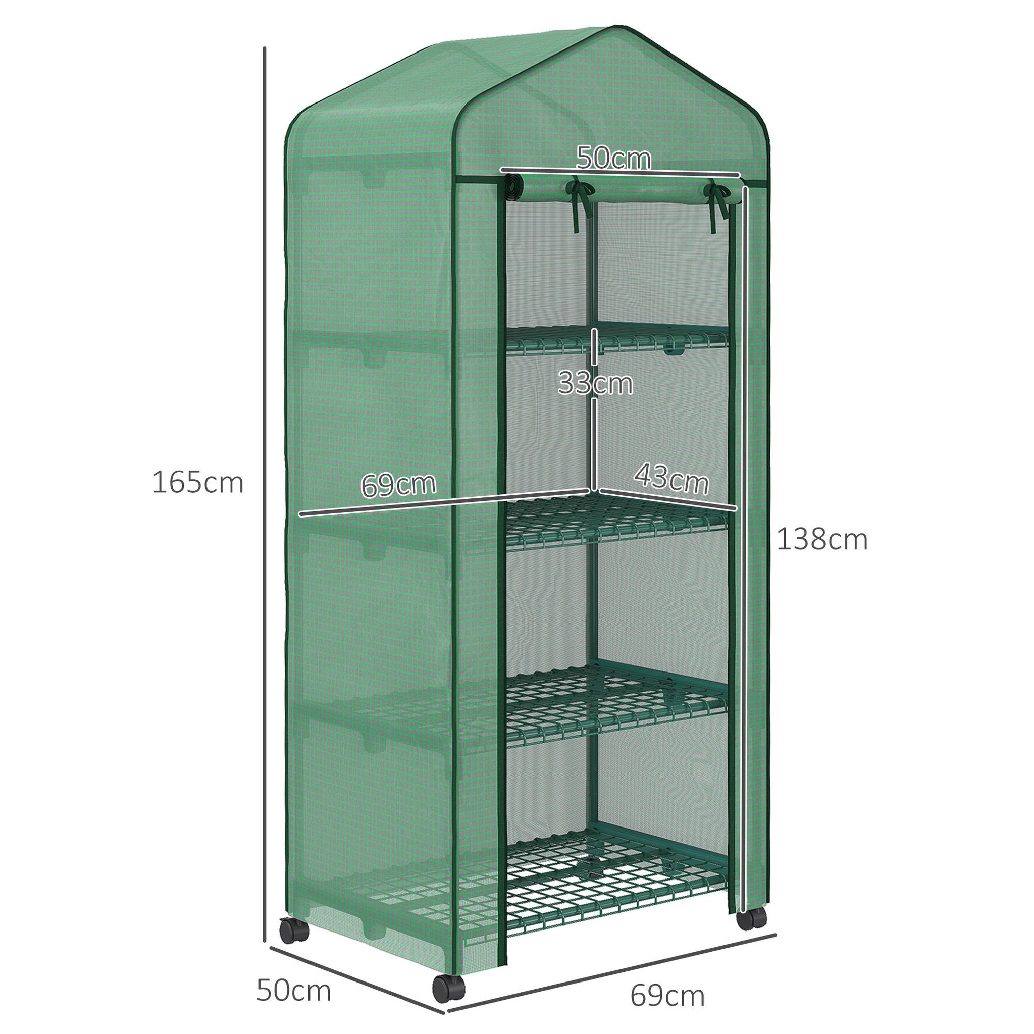 Voir la diapositive 3 : OUTSUNNY Serre de jardin balcon 4 étagères dim. 69 x 50 x 165 cm acier époxy bâche pe zippée haute densité vert