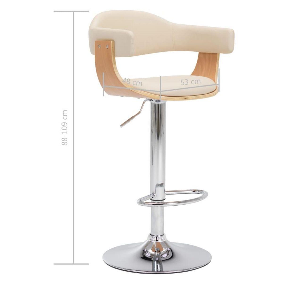 VIDAXL Tabourets de bar lot de 2 creme bois courbe et similicuir
