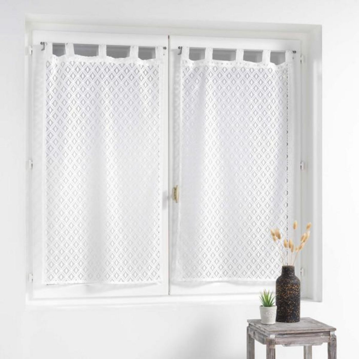 Paris Prix Paire de Voilages Maille  Odilia  60x90cm Blanc