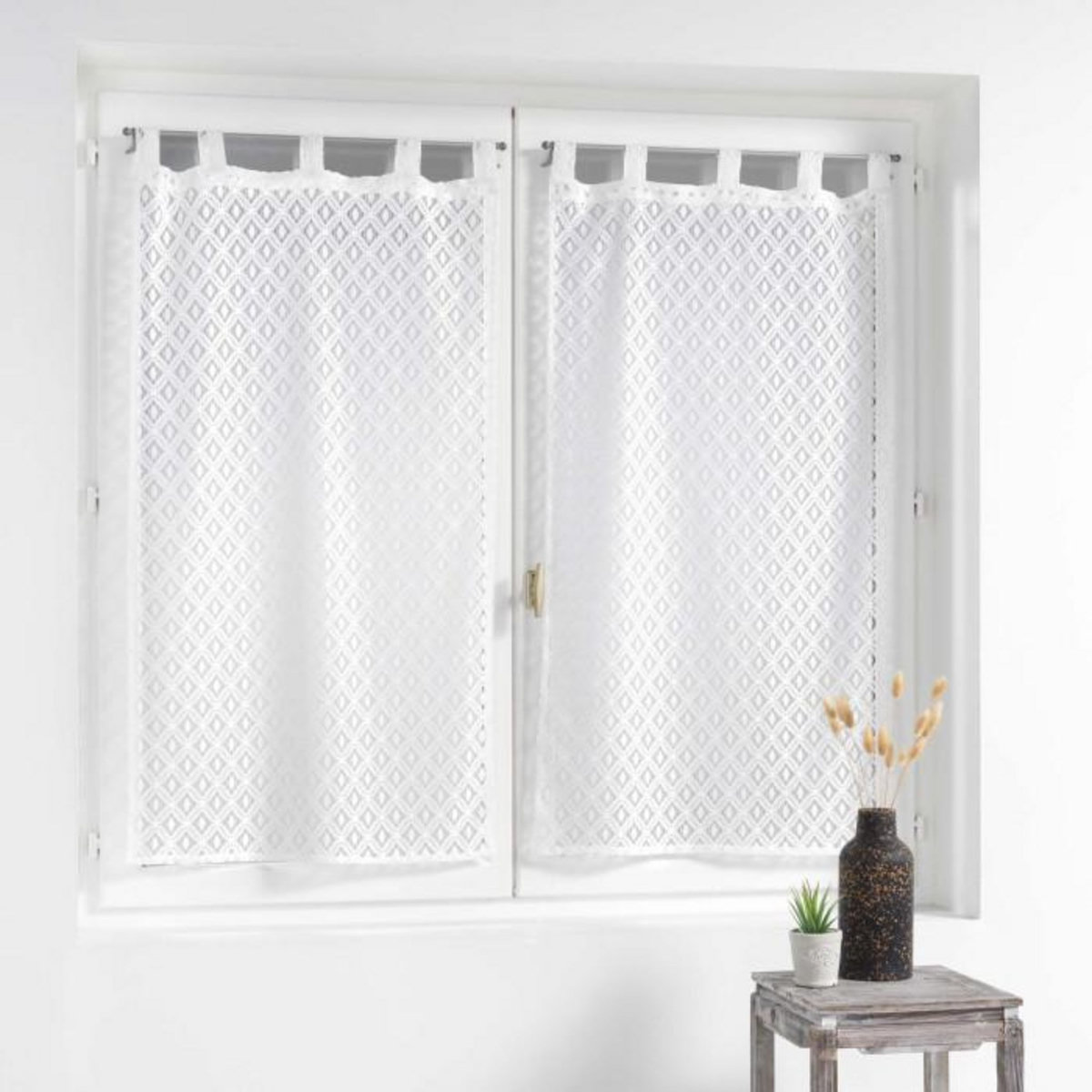 Paris Prix Paire de Voilages Maille  Odilia  60x90cm Blanc