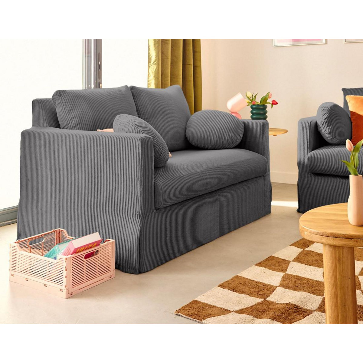 LISA DESIGN Serena - canapé droit déhoussable 2 places en velours côtelé