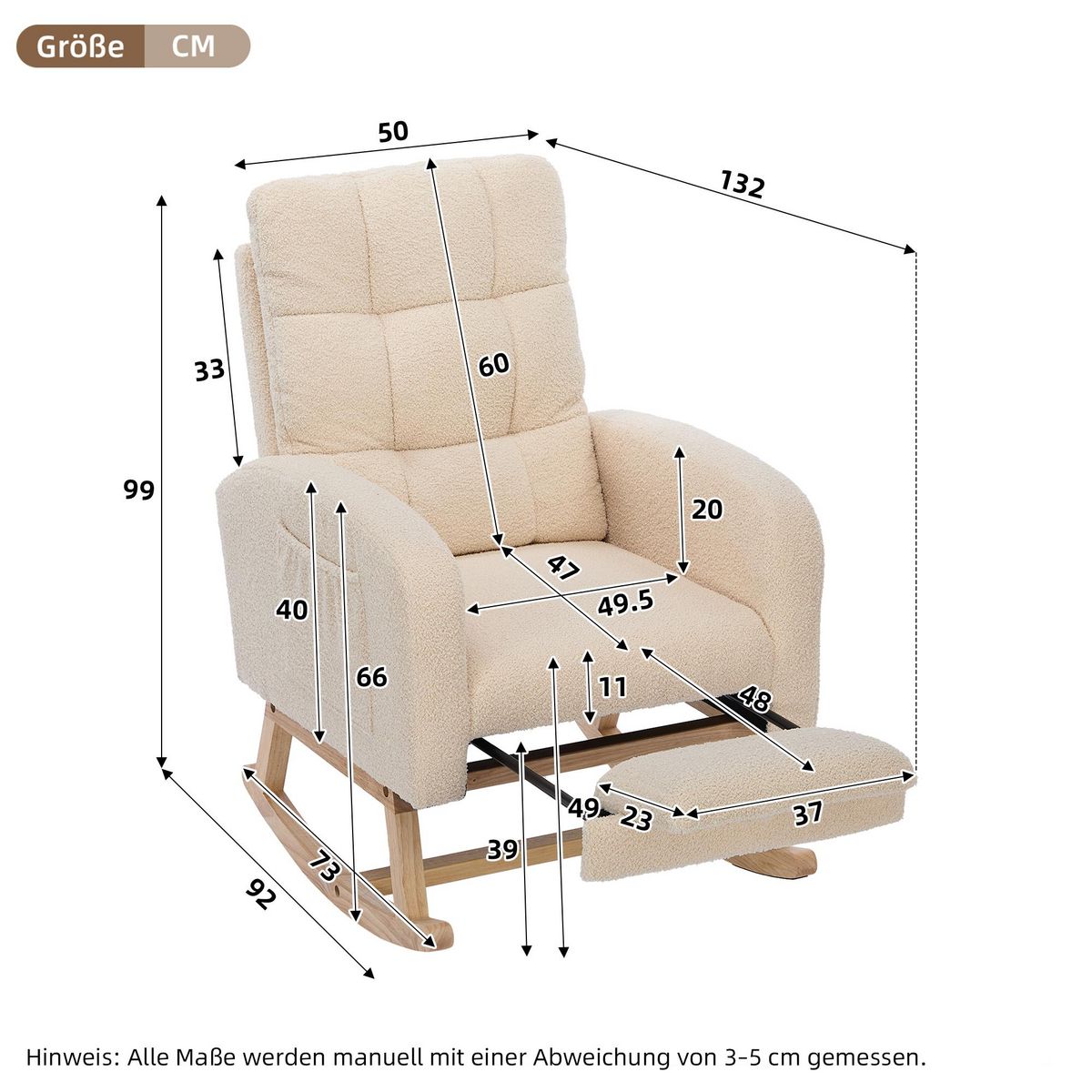 MERAX Fauteuil à Bascule Rocking Chair Avec Repose-pieds Teddy Beige