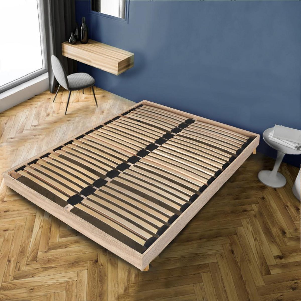 Sommier cadre à lattes sur pieds 140x190 cm 2x24 lattes  ASCQ