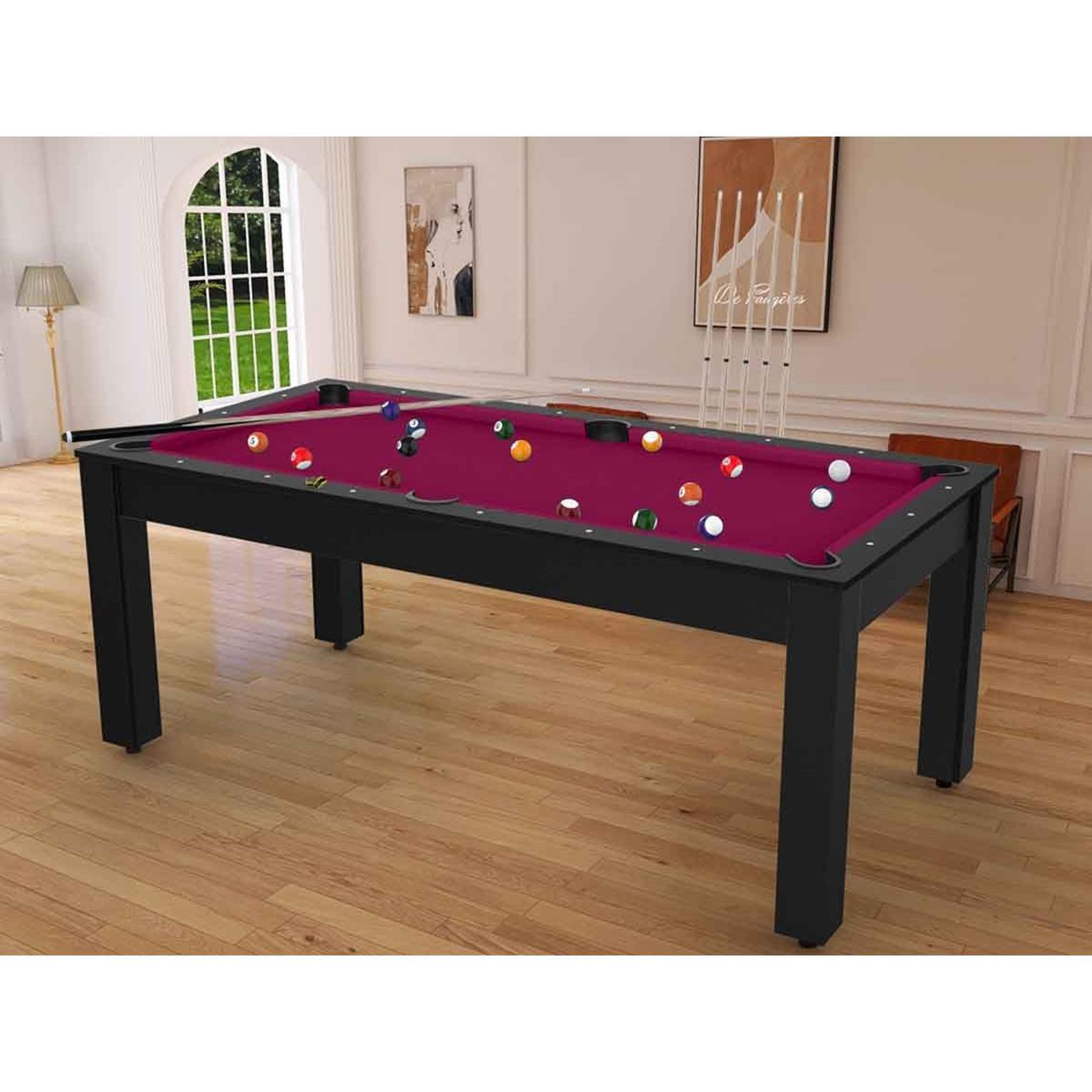 Voir la diapositive 4 : DE FAUGERES Table de Billard Convertible  Oregon  213cm Noir & Prune