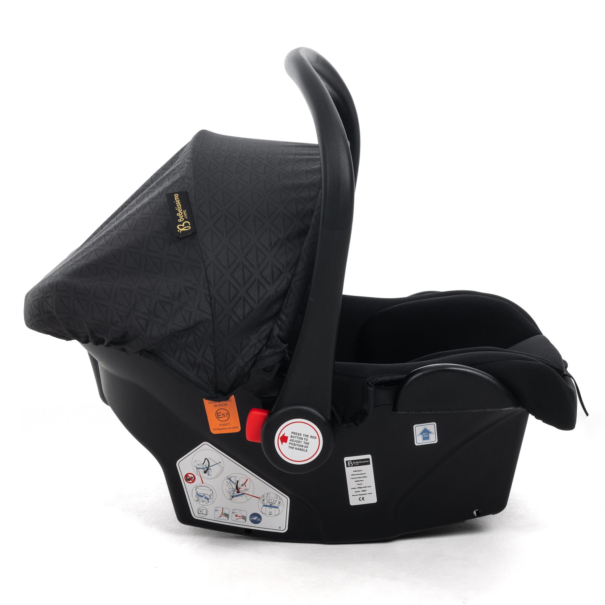 Voir la diapositive 5 : BEBELISSIMO Poussette combinée trio 3 en 1 - siège auto 0+ CAVO – nacelle – dès la naissance – jusqu'à 22kg - noir