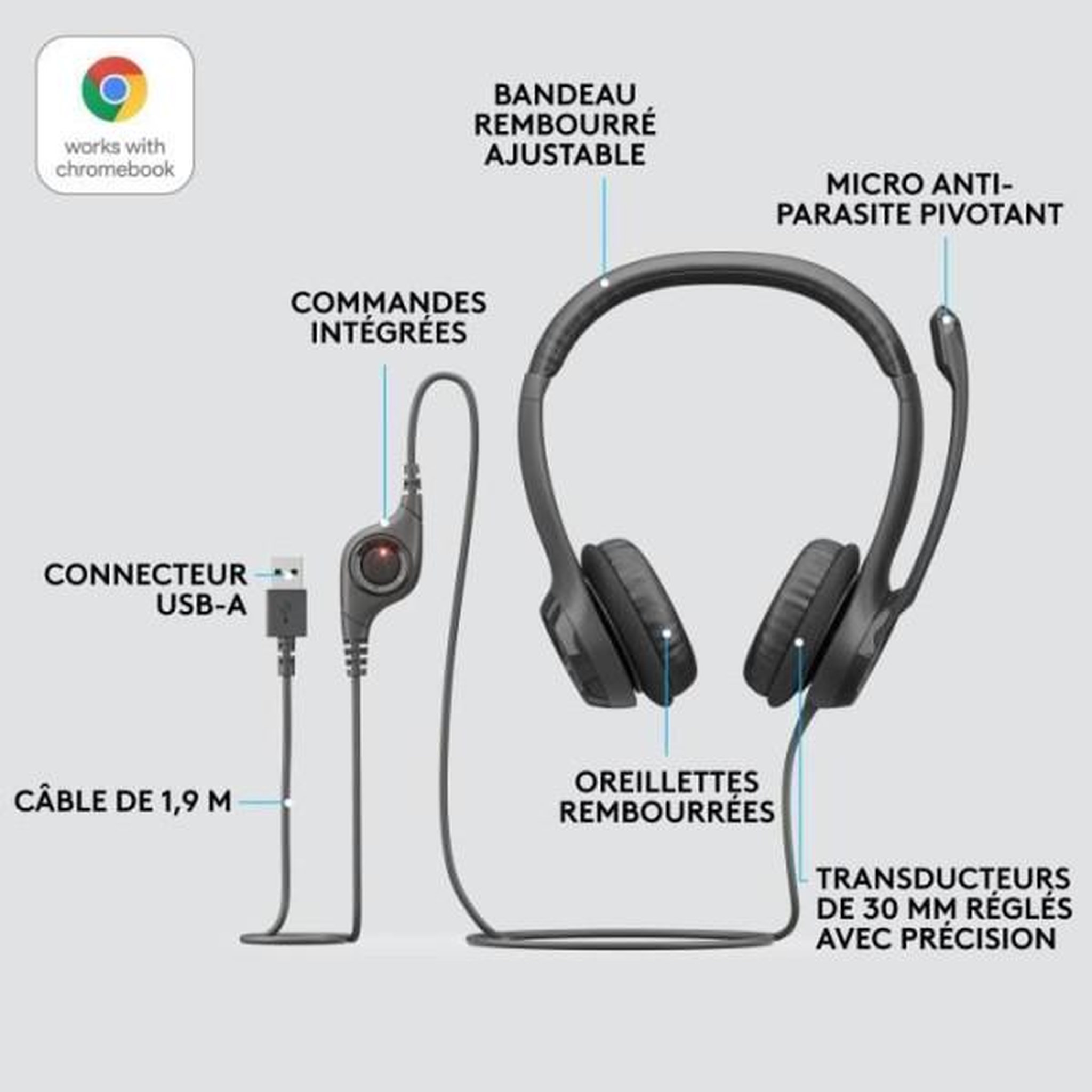 Voir la diapositive 6 : Logitech Micro-casque h390 usb stéréo