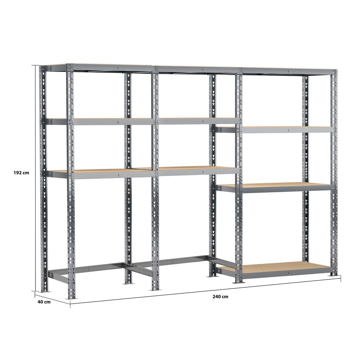 Concept rangement de garage MODULÖ STORAGE SYSTEME EXTENSION 3 étagères 10 plateaux longueur 240 cm