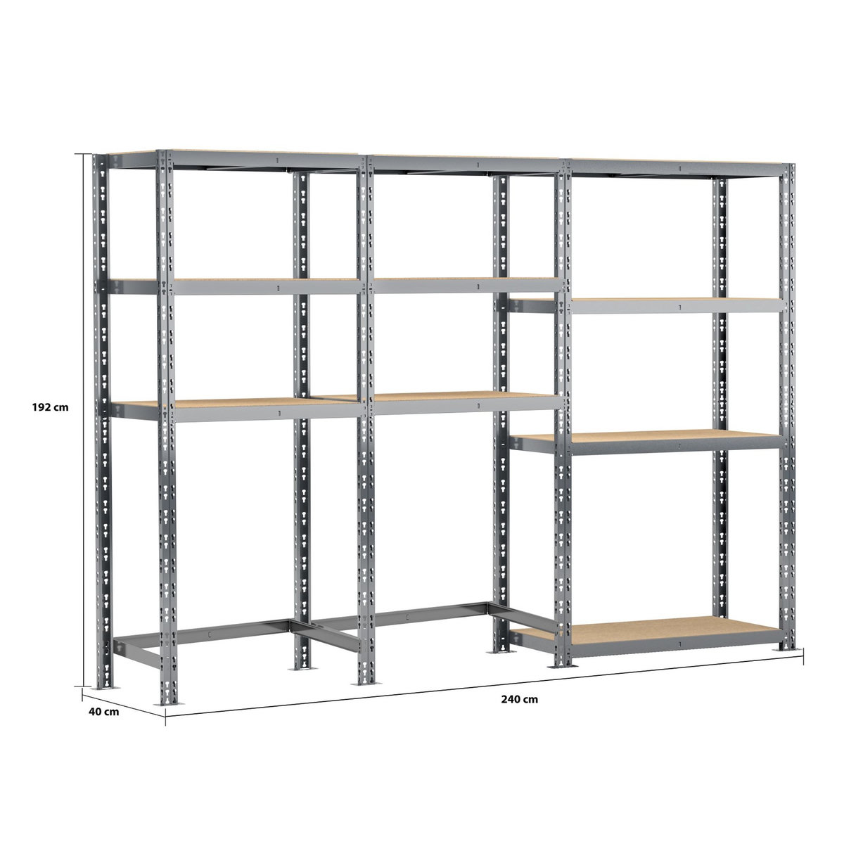 Concept rangement de garage MODULÖ STORAGE SYSTEME EXTENSION 3 étagères 10 plateaux longueur 240 cm