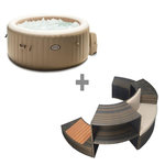 INTEX Pack spa gonflable Intex PureSpa Olive rond Bulles 6 places + Ensemble mobilier