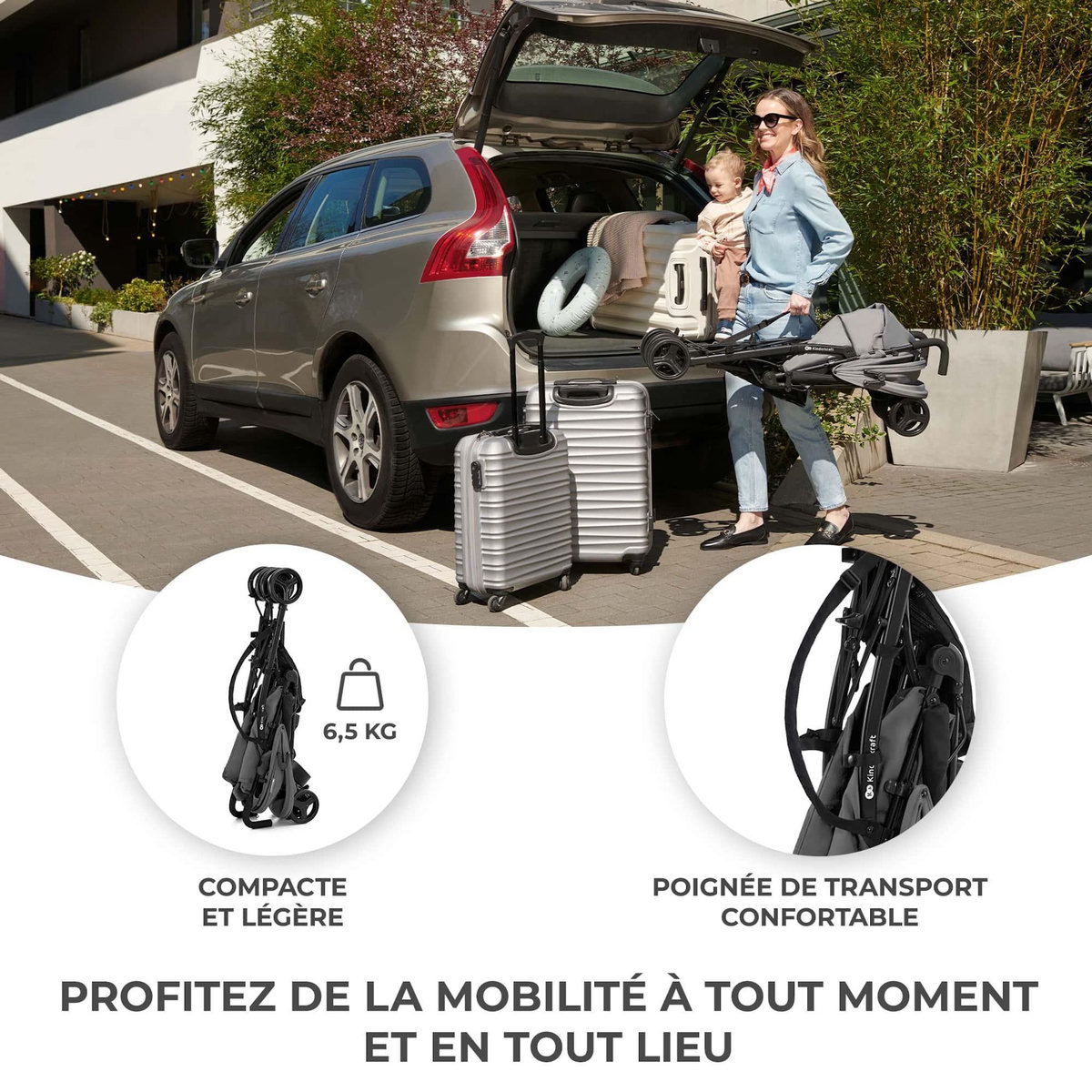 KINDERKRAFT Poussette légère de voyage pliable avec dossier réglable