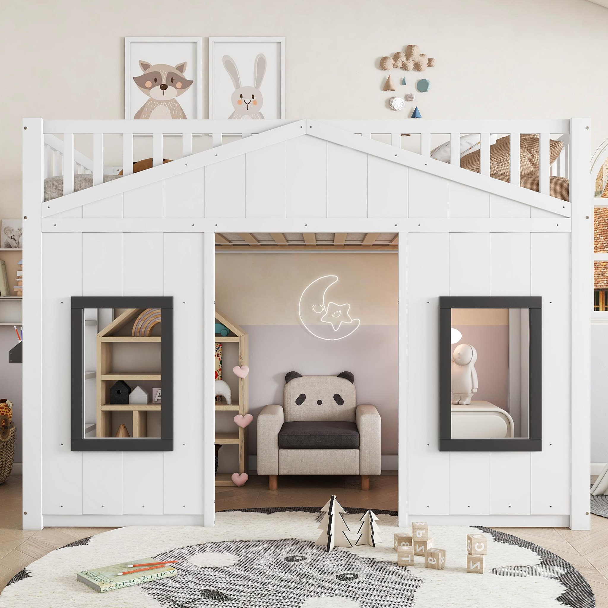 Voir la diapositive 2 : MERAX Lit combiné enfant 90x200cm bois et mdf coloris blanc