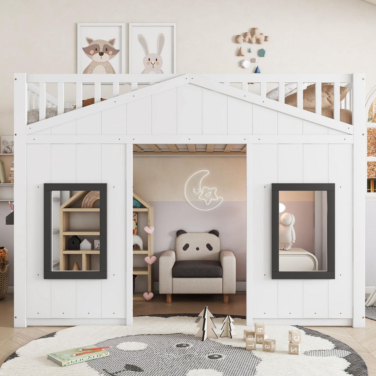 MERAX Lit combiné enfant 90x200cm bois et mdf coloris blanc