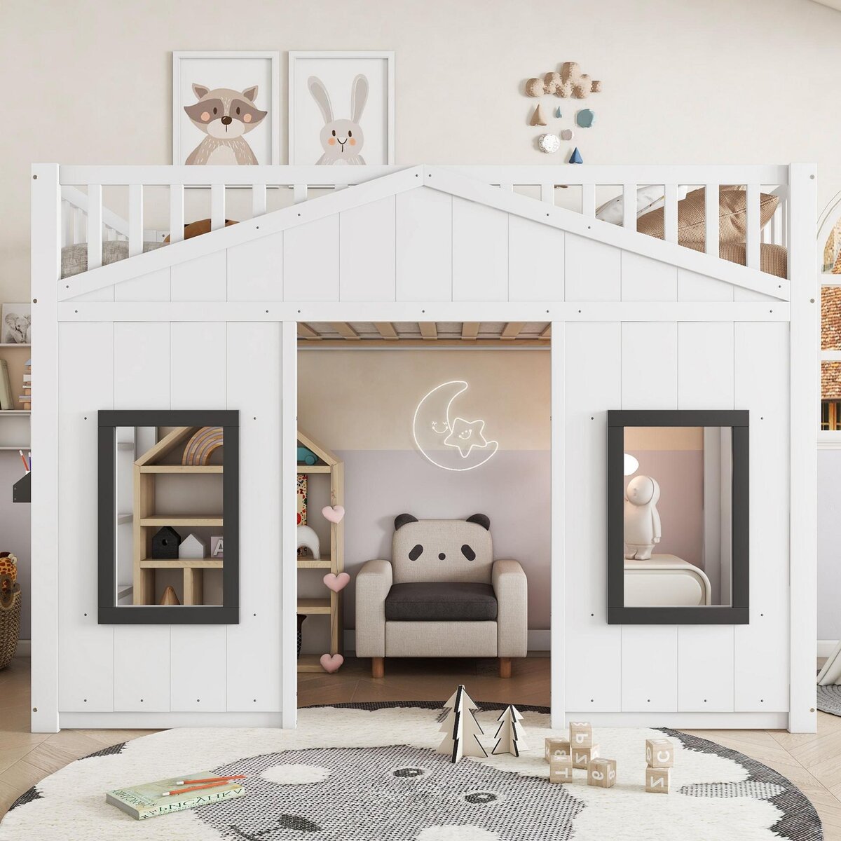 MERAX Lit combiné enfant 90x200cm bois et mdf coloris blanc