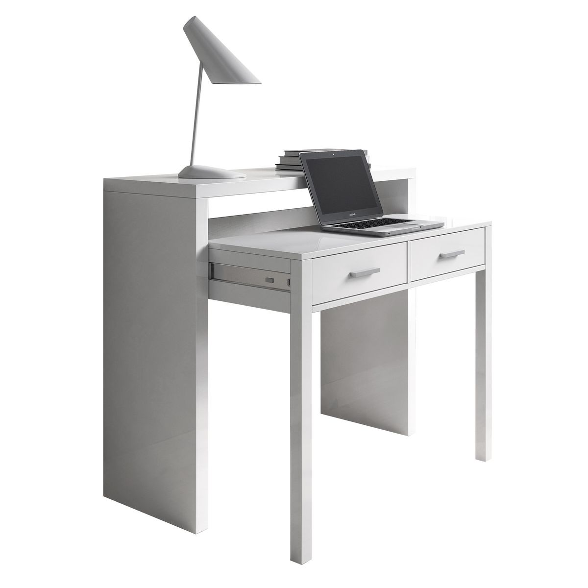 Bureau droit console extensible WORK L98cm, 2 tiroirs