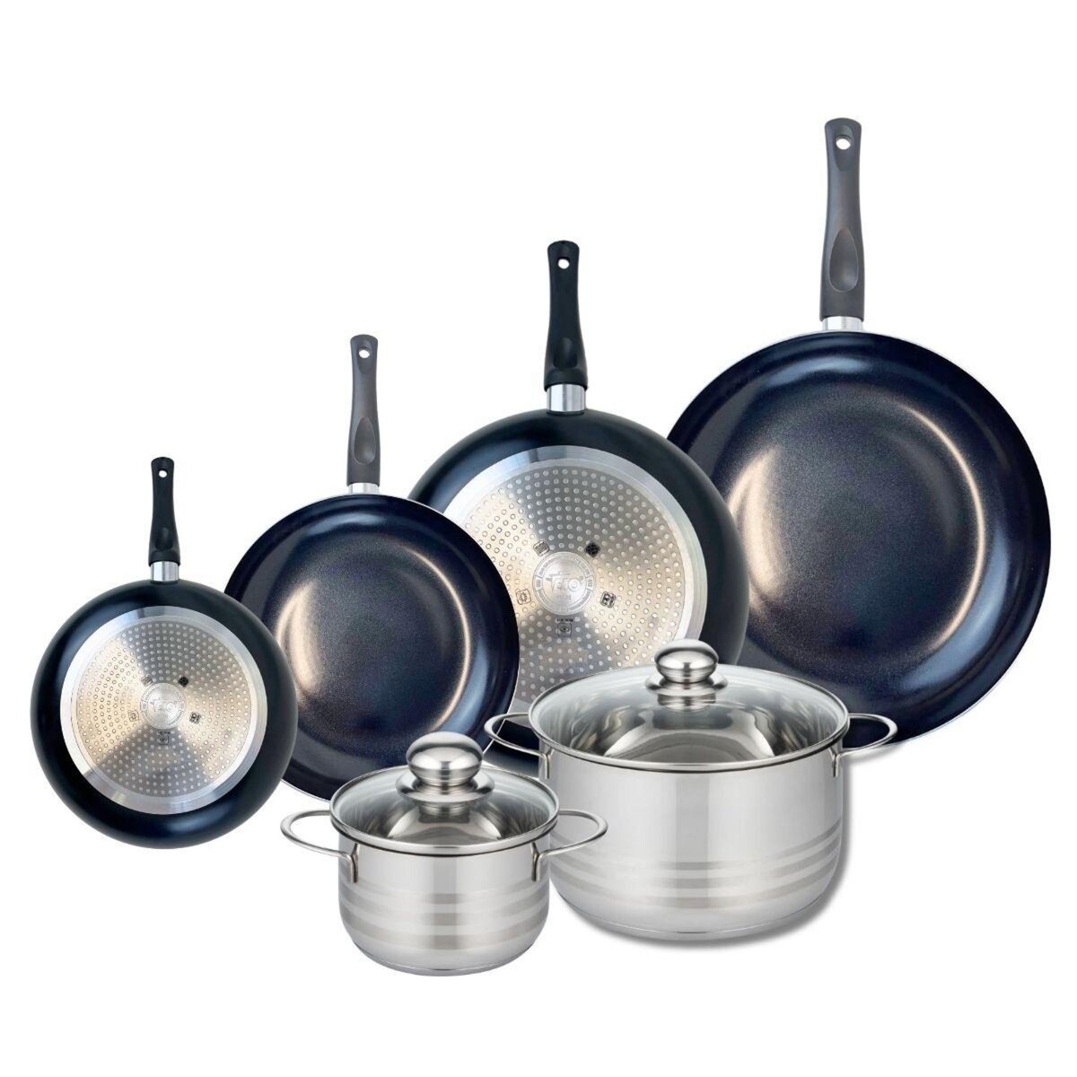 ELO Ensemble de 4 Poêles de cuisson 20, 24, 28 et 32 cm et 2 faitouts 16 et 24 cm Elo Prima Brillant