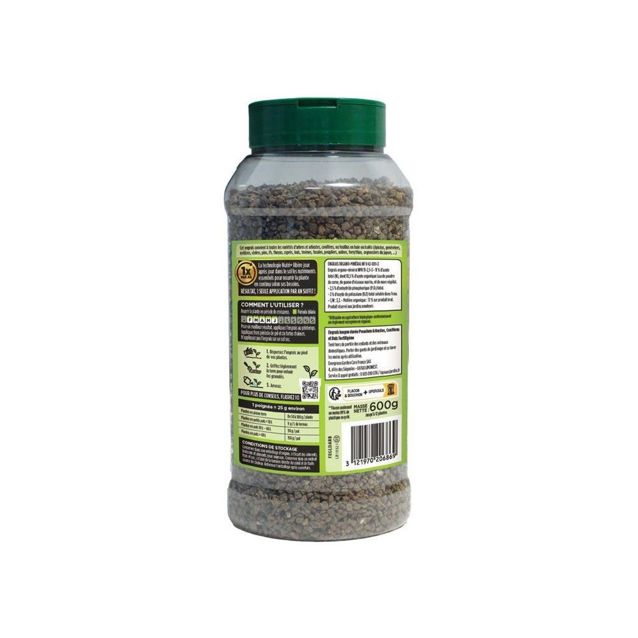 Voir la diapositive 3 : Fertiligene Engrais longue durée fertiligene premium pour arbustes, conifères et buis, granulés foncés 600 g