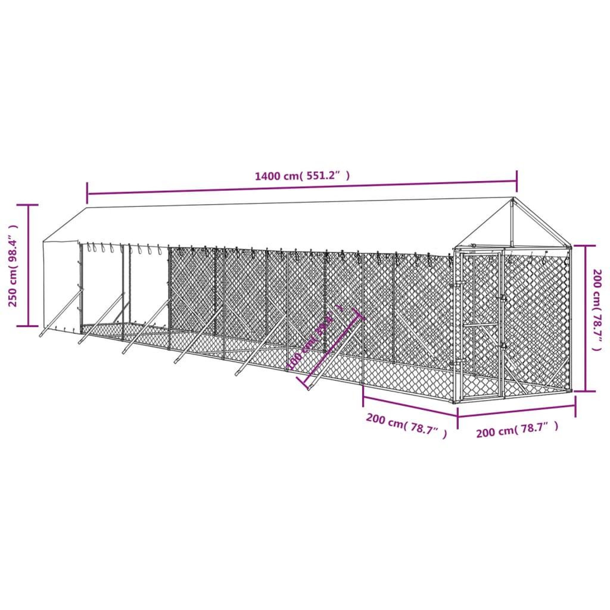 Voir la diapositive 4 : VIDAXL Chenil d'exterieur pour chiens avec toit argente 2x14x2,5 m