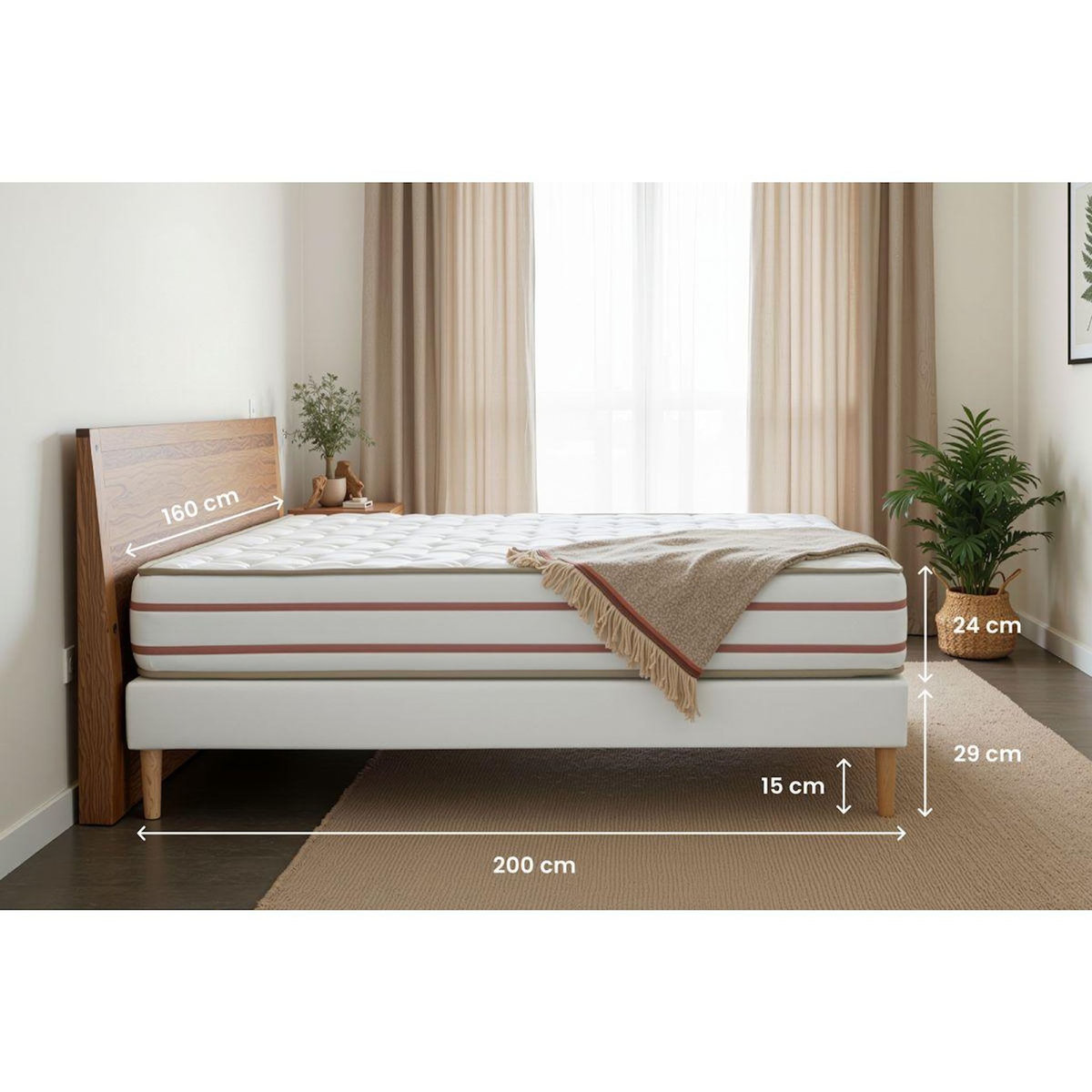 MARMOTTES&CO Pack prêt à dormir matelas LE DOUX 160x200cm Mémoire de forme - Ep. 24cm + sommier kit Blanc