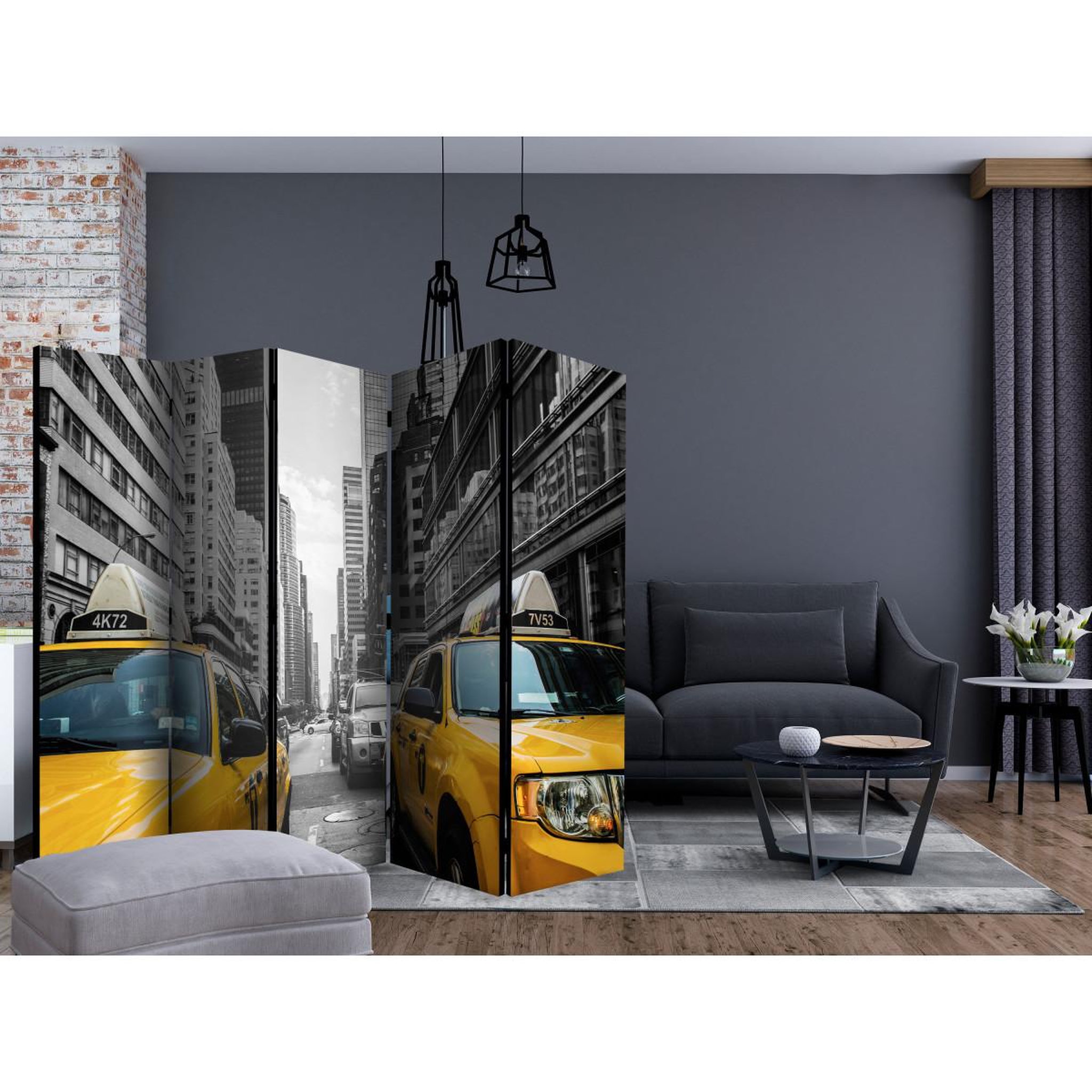 Voir la diapositive 2 : Paris Prix Paravent 5 volets  new york taxi  172x225cm