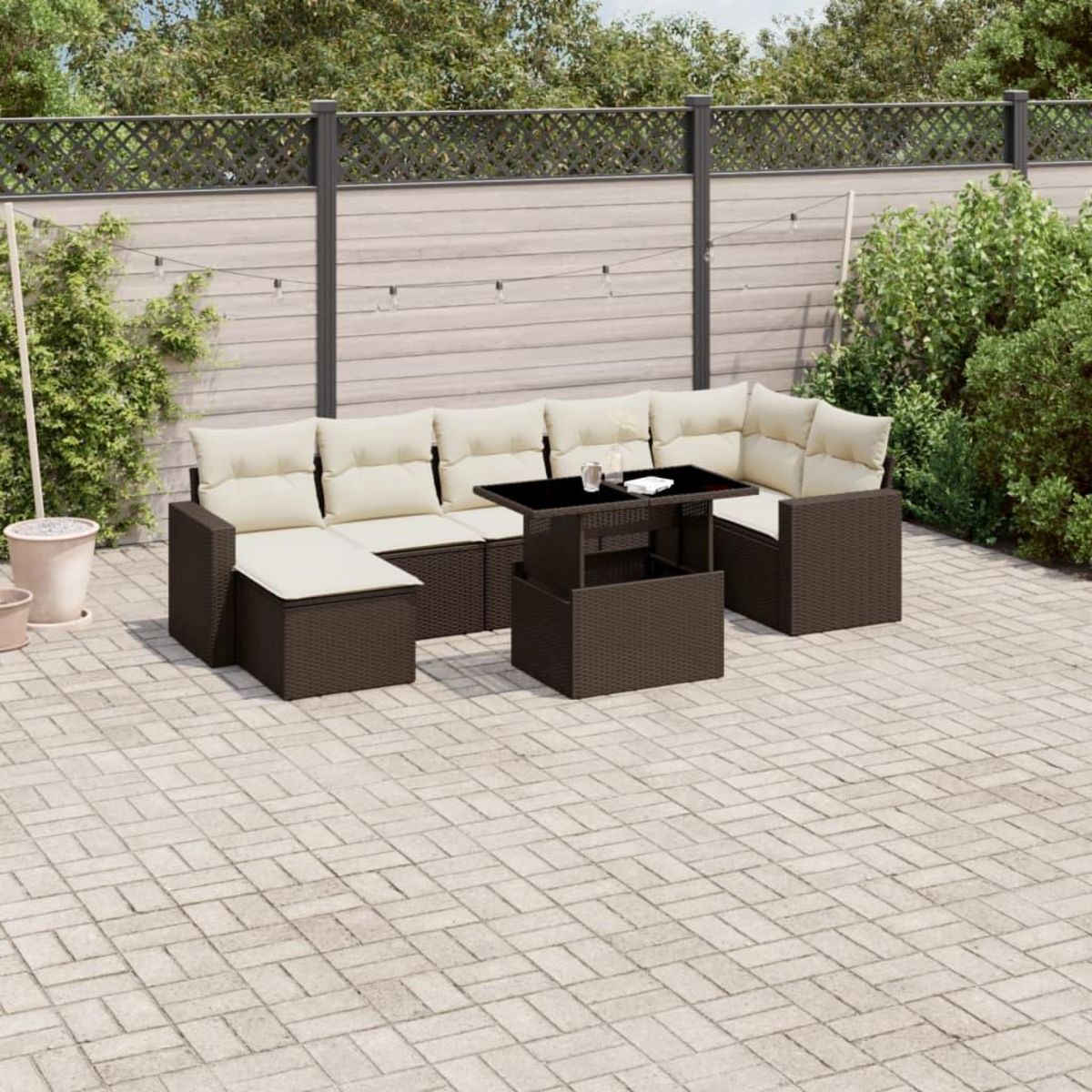 VIDAXL Salon de jardin 8 pcs avec coussins marron resine tressee
