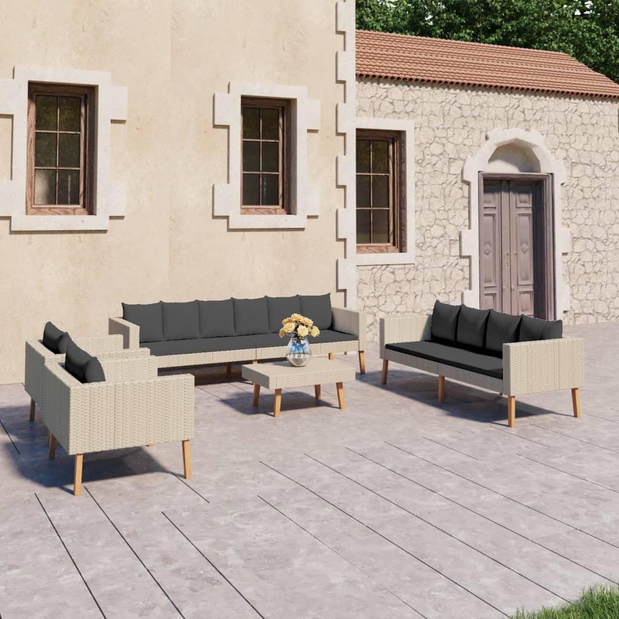 Voir la diapositive 1 : VIDAXL Salon de jardin 5 pcs avec coussins Resine tressee Beige