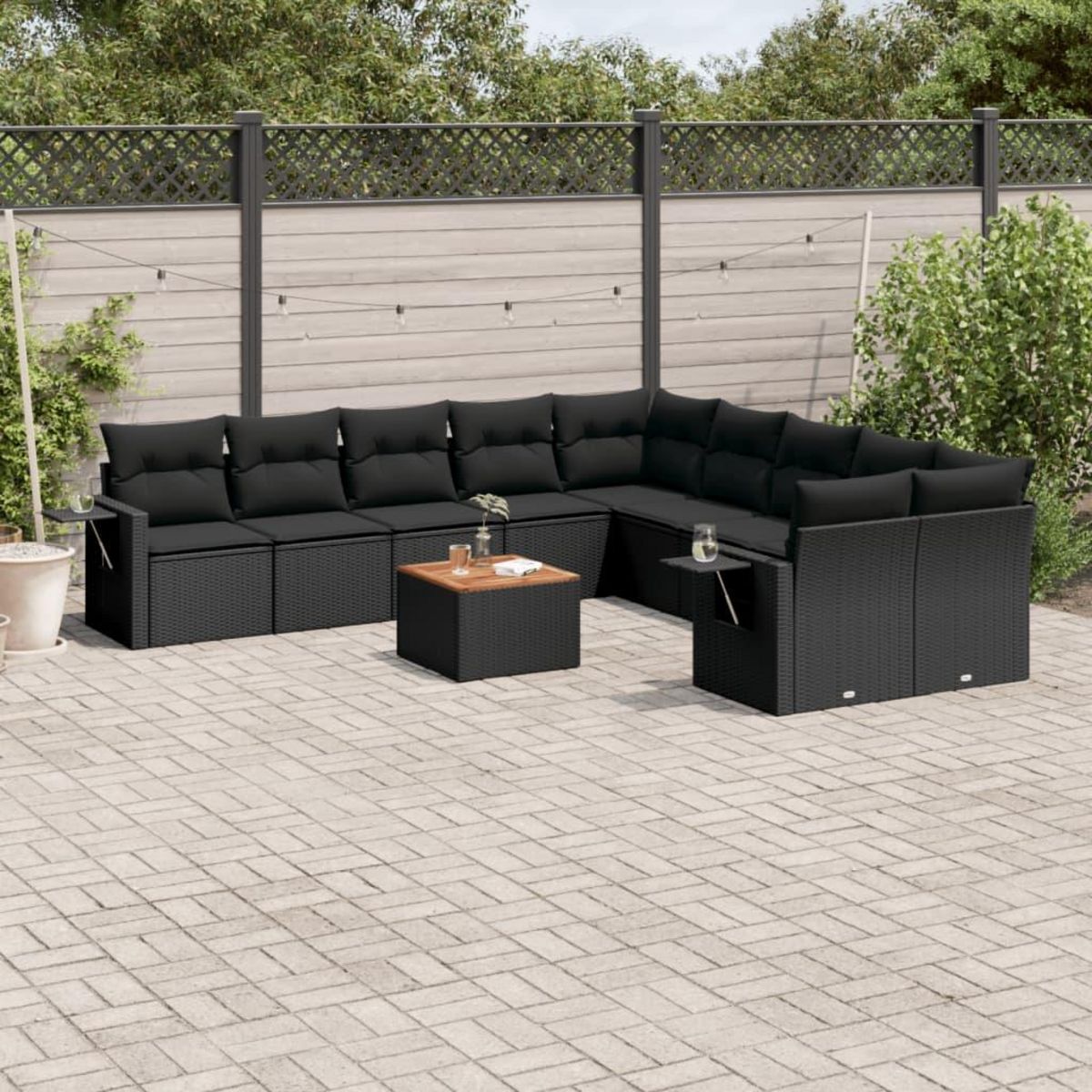 VIDAXL Salon de jardin 11 pcs avec coussins noir resine tressee