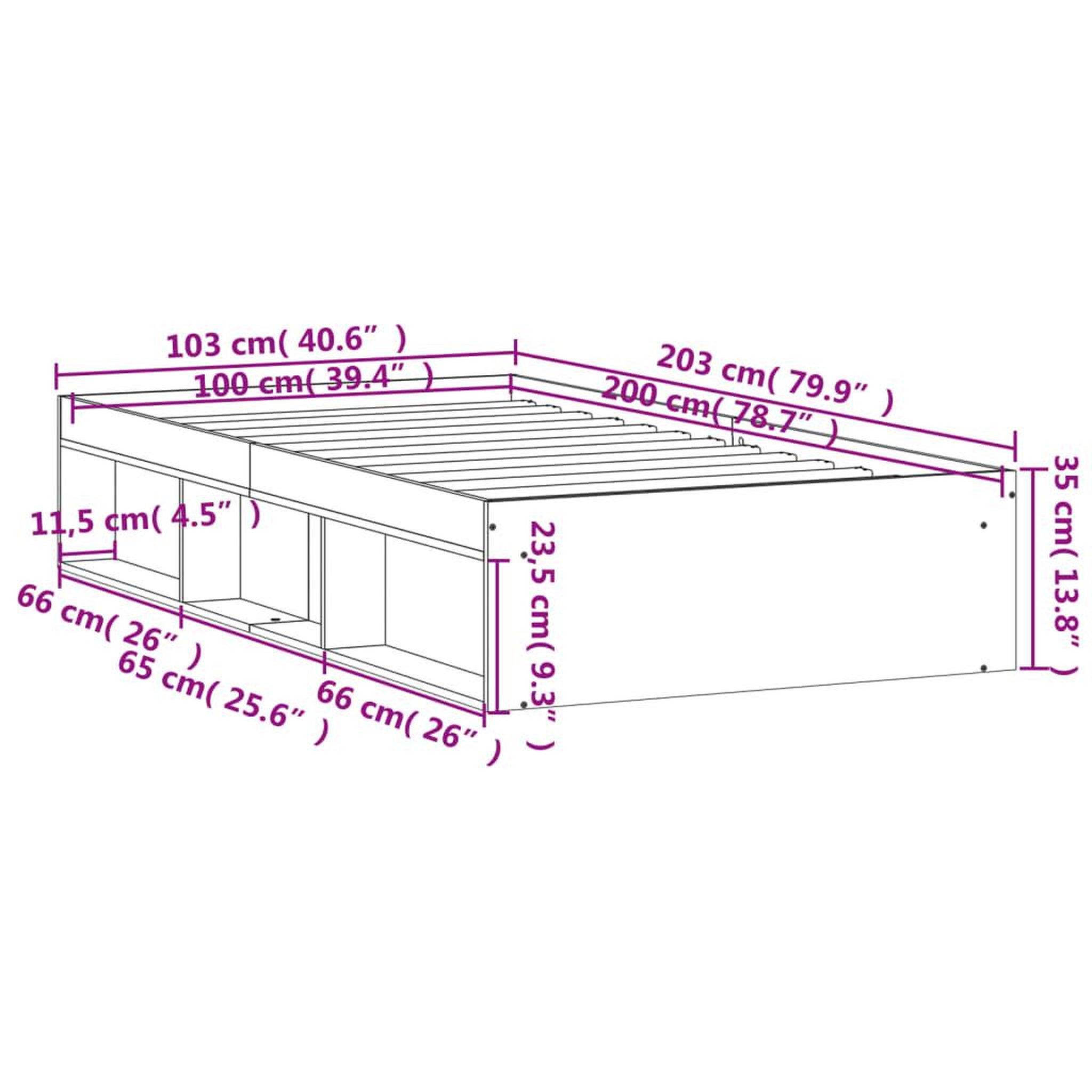 Voir la diapositive 6 : VIDAXL Cadre de lit sans matelas chene marron 100x200 cm