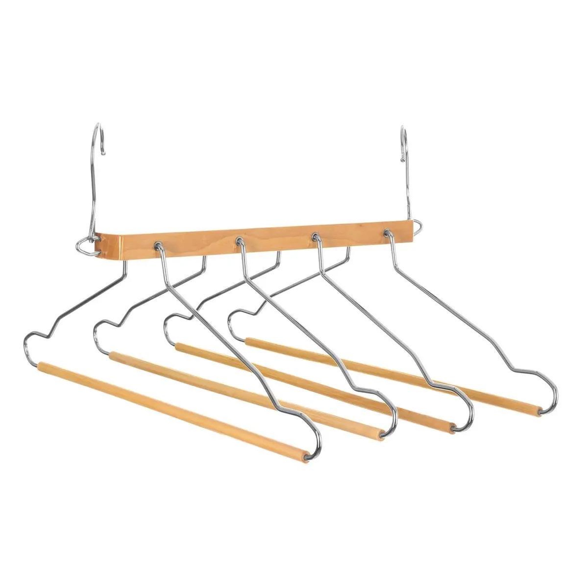 Voir la diapositive 2 : FIVE Cintre en bois 4 chemises & pantalons  2 positions  44cm naturel