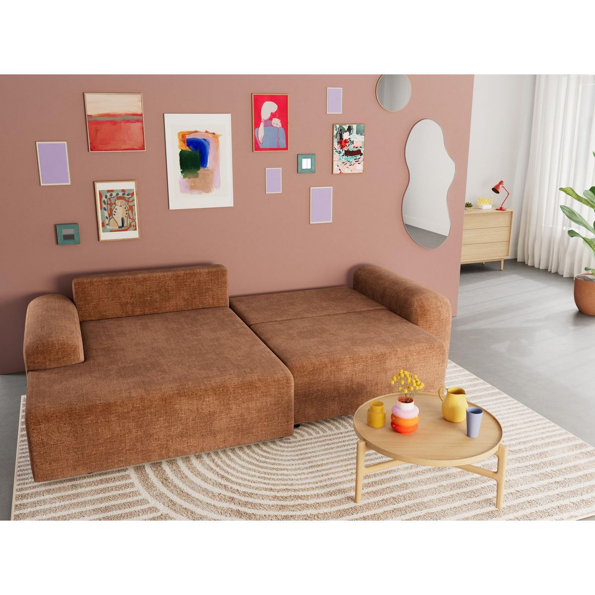 BEST MOBILIER Rebecca - canapé d'angle gauche 4 places convertible avec coffre en velours texturé