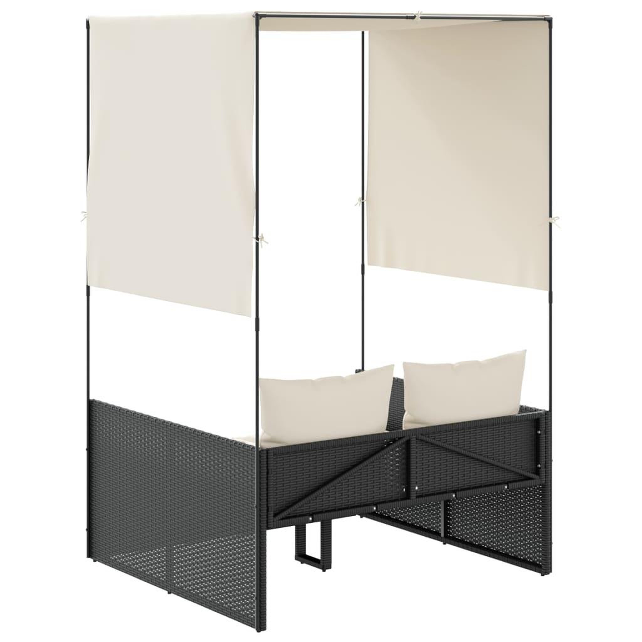 Voir la diapositive 5 : VIDAXL Chaise longue double avec toit et rideaux noir resine tressee