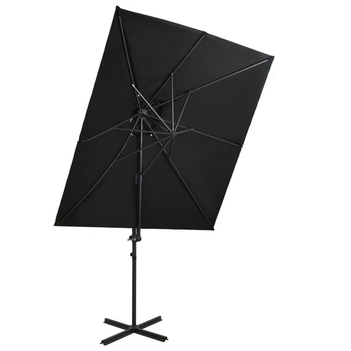 VIDAXL Parasol de jardin en porte-a-faux a double toit noir 250x250 cm