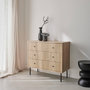 Voir la diapositive 3 : SWEEEK Commode contemporaine décor bois rainuré 3 tiroirs poignées métal noir