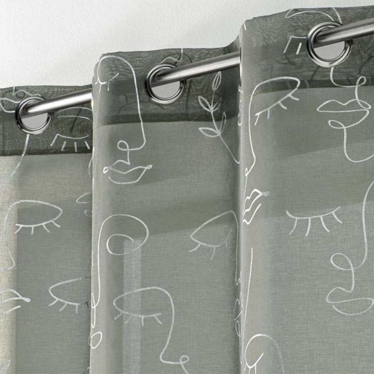 Paris Prix Rideau Voilage à Œillets  Arty Line  140x240cm Kaki & Argent