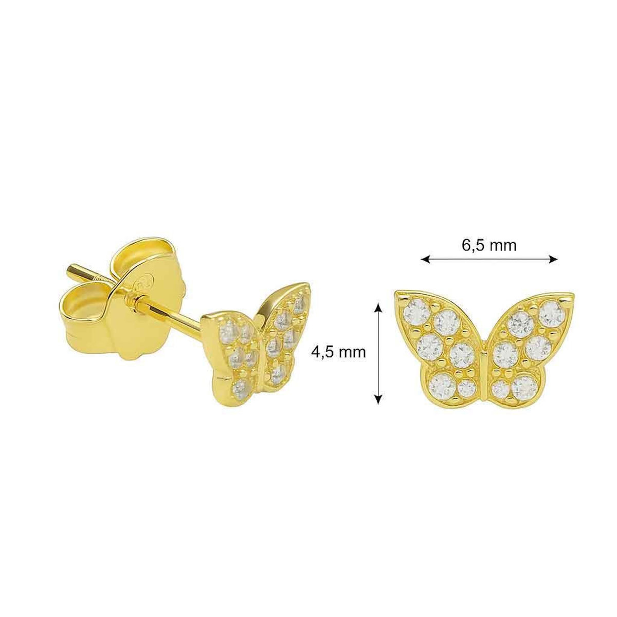 L'ATELIER D'AZUR Boucles d'Oreilles Argent 925/000 Doré - Papillon Pavé de Zirconiums