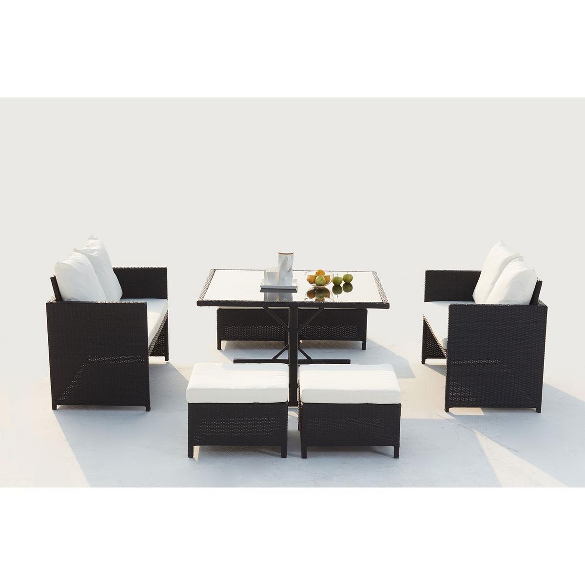 CONCEPT USINE Salon de jardin encastrable 8 places en résine noir-blanc NOUMÉA