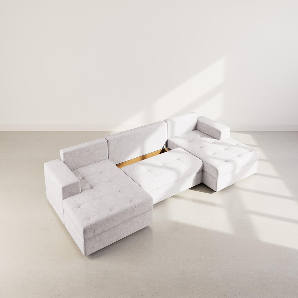 BEST MOBILIER Bastian - canapé panoramique en u 7 places convertible avec coffre en velours texturé