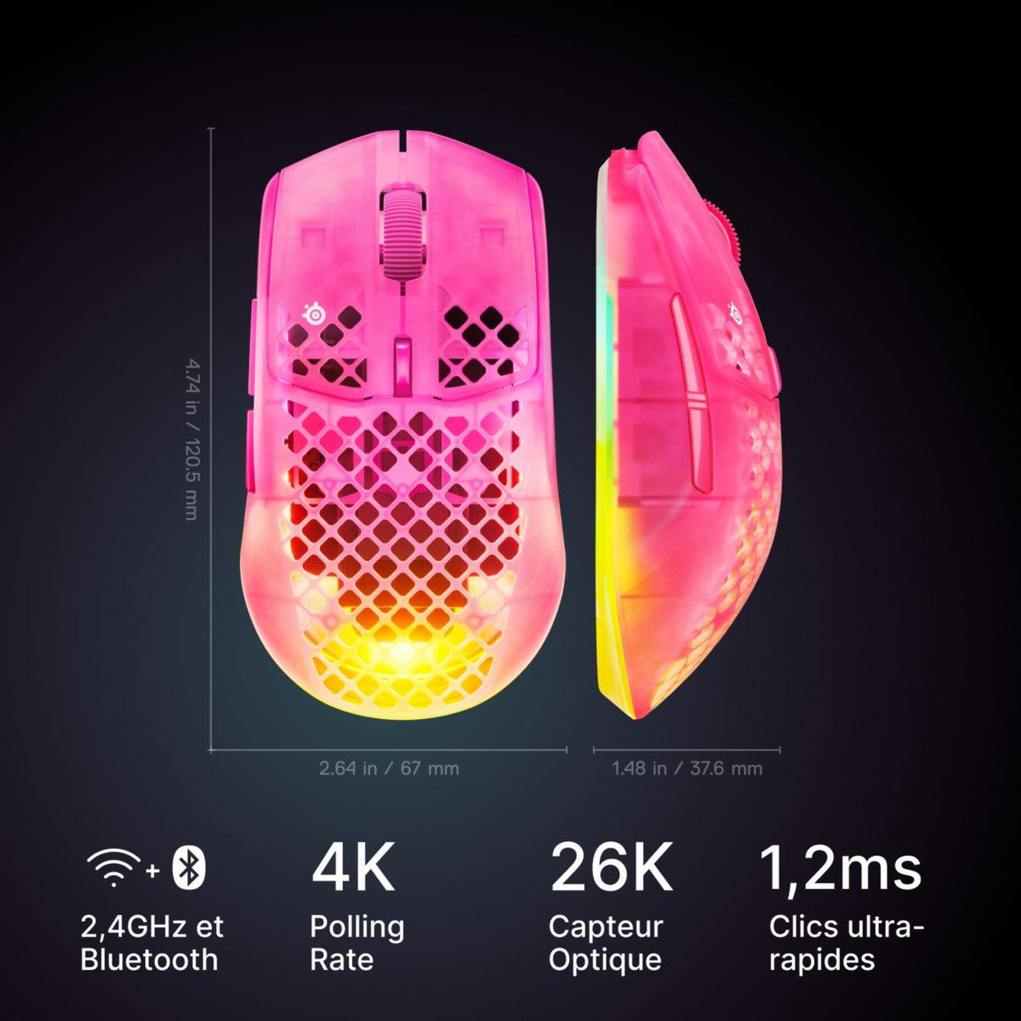 Voir la diapositive 2 : STEEL SERIES Souris gamer sans fil aerox 3 wl gen 2 - magentahaze