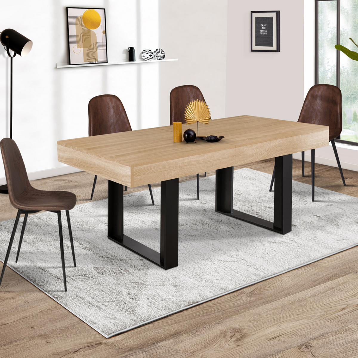 ID MARKET Table à manger extensible rectangle PHOENIX 4-8 personnes bois et noir 160-200 cm