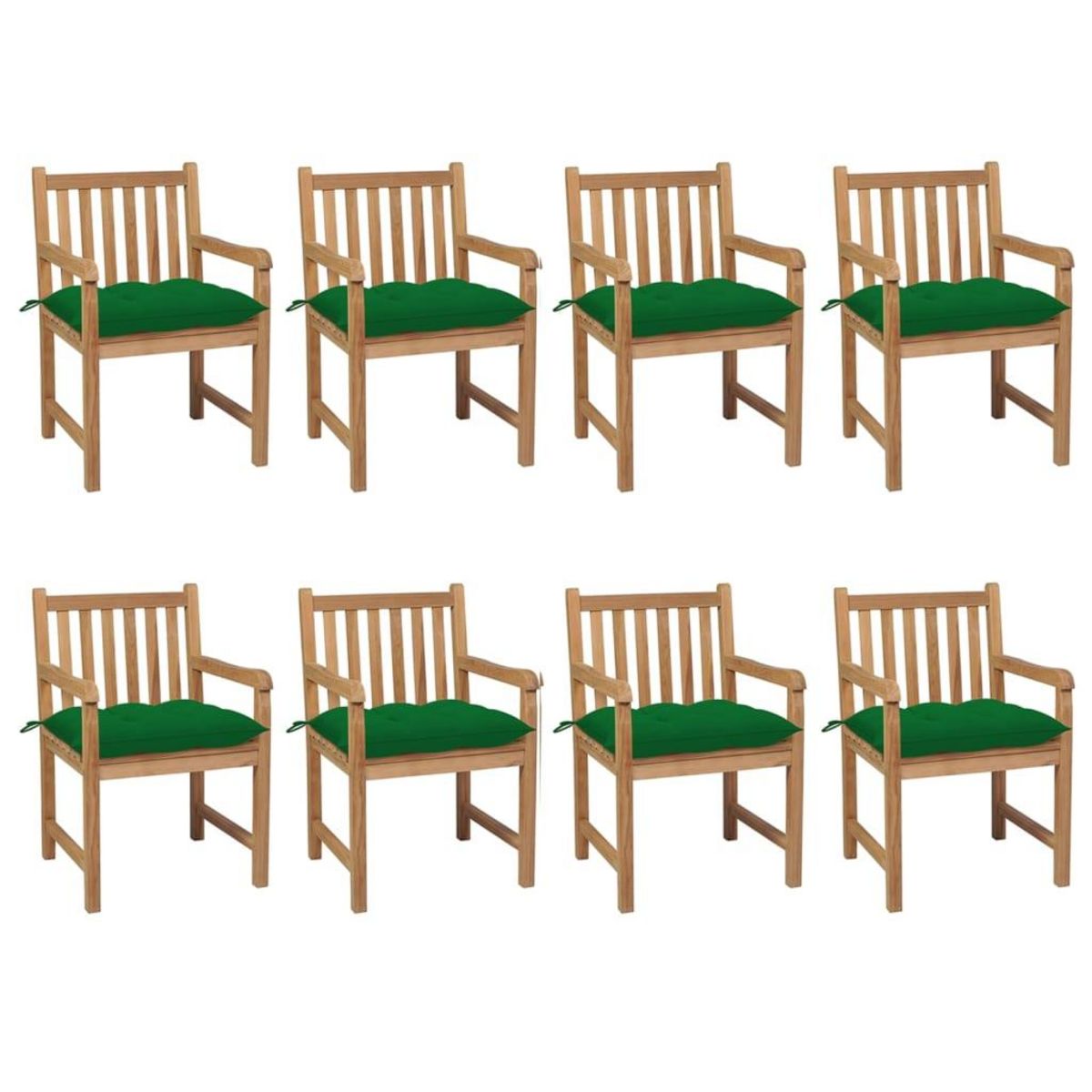 VIDAXL Chaises de jardin lot de 8 avec coussins vert Bois teck solide