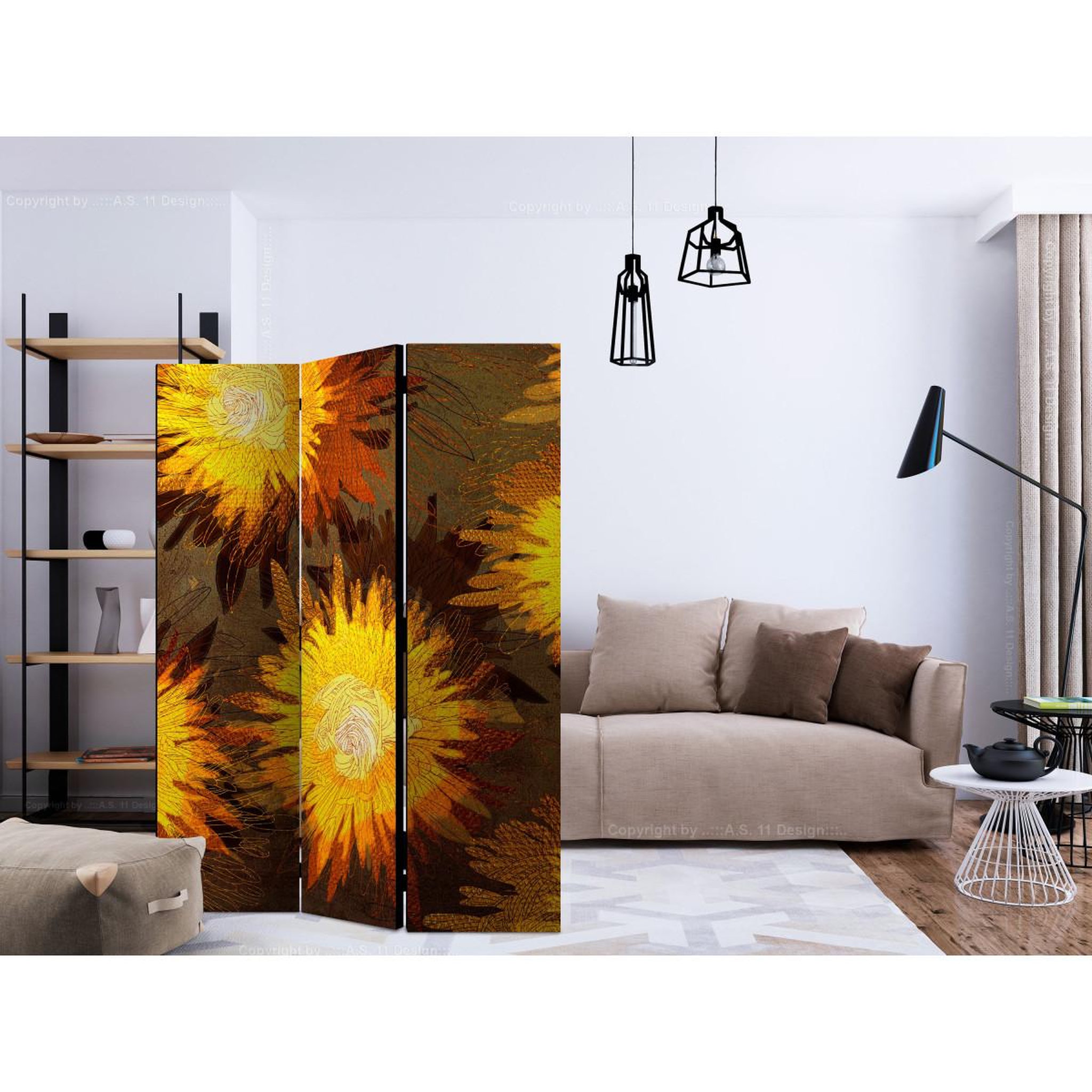 Voir la diapositive 2 : Paris Prix Paravent 3 volets  sunflower dance  135x172cm