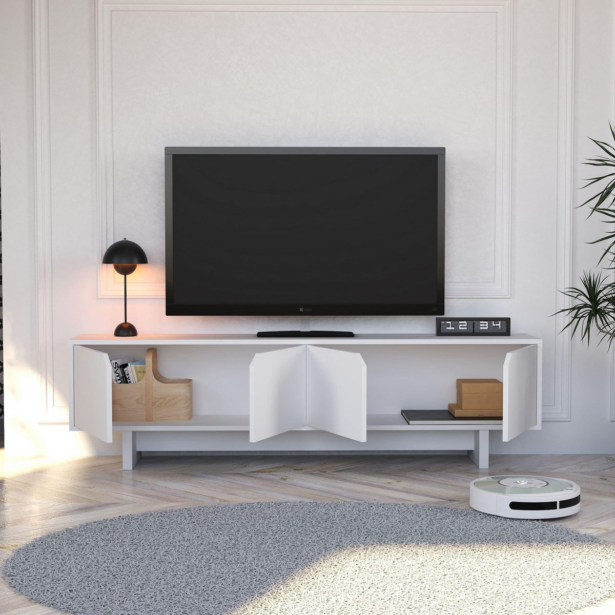 Habitat et Jardin Meuble TV en bois  Doruk  180 x 30 x 50 cm - Blanc