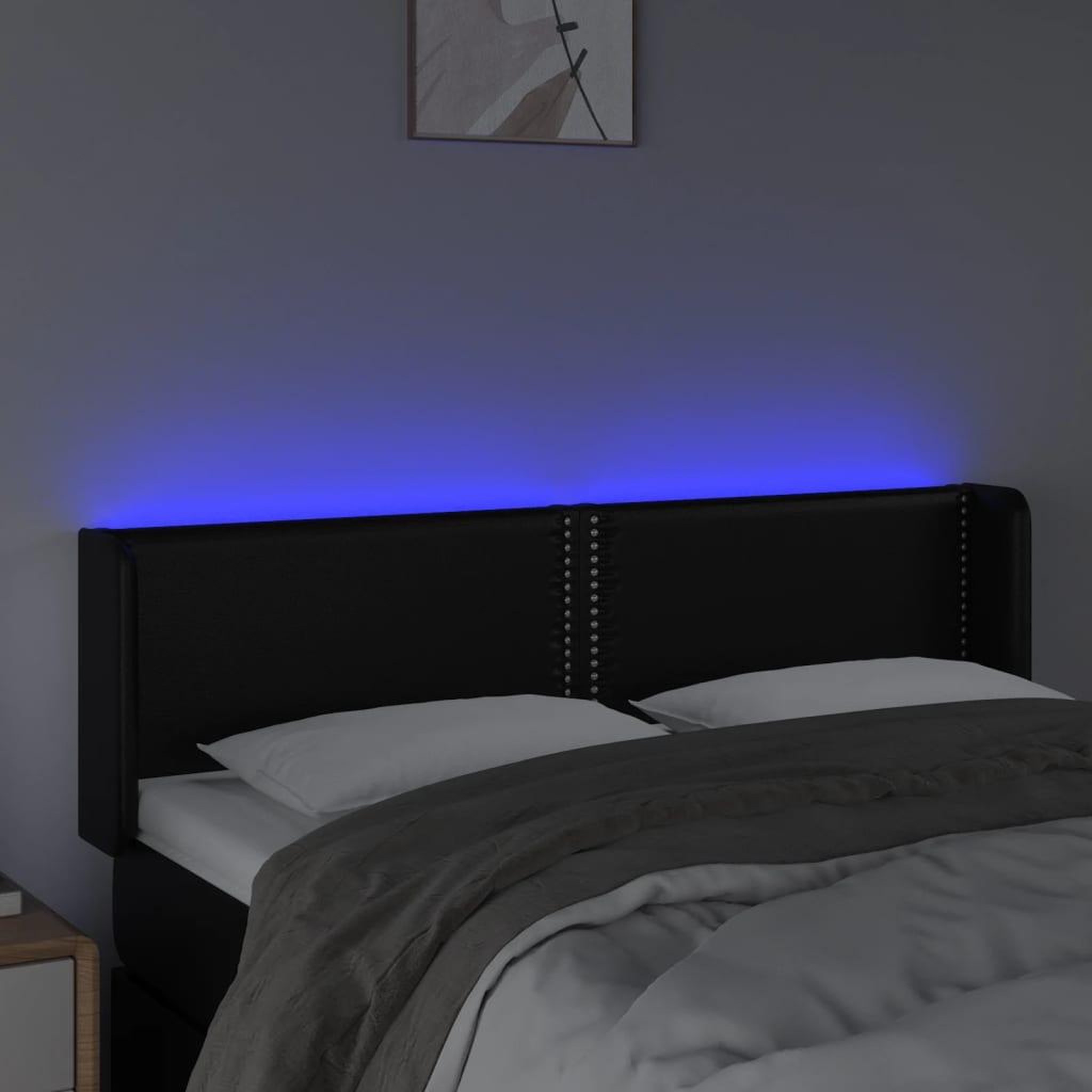 Voir la diapositive 4 : VIDAXL Tete de lit a LED Noir 147x16x78/88 cm Similicuir