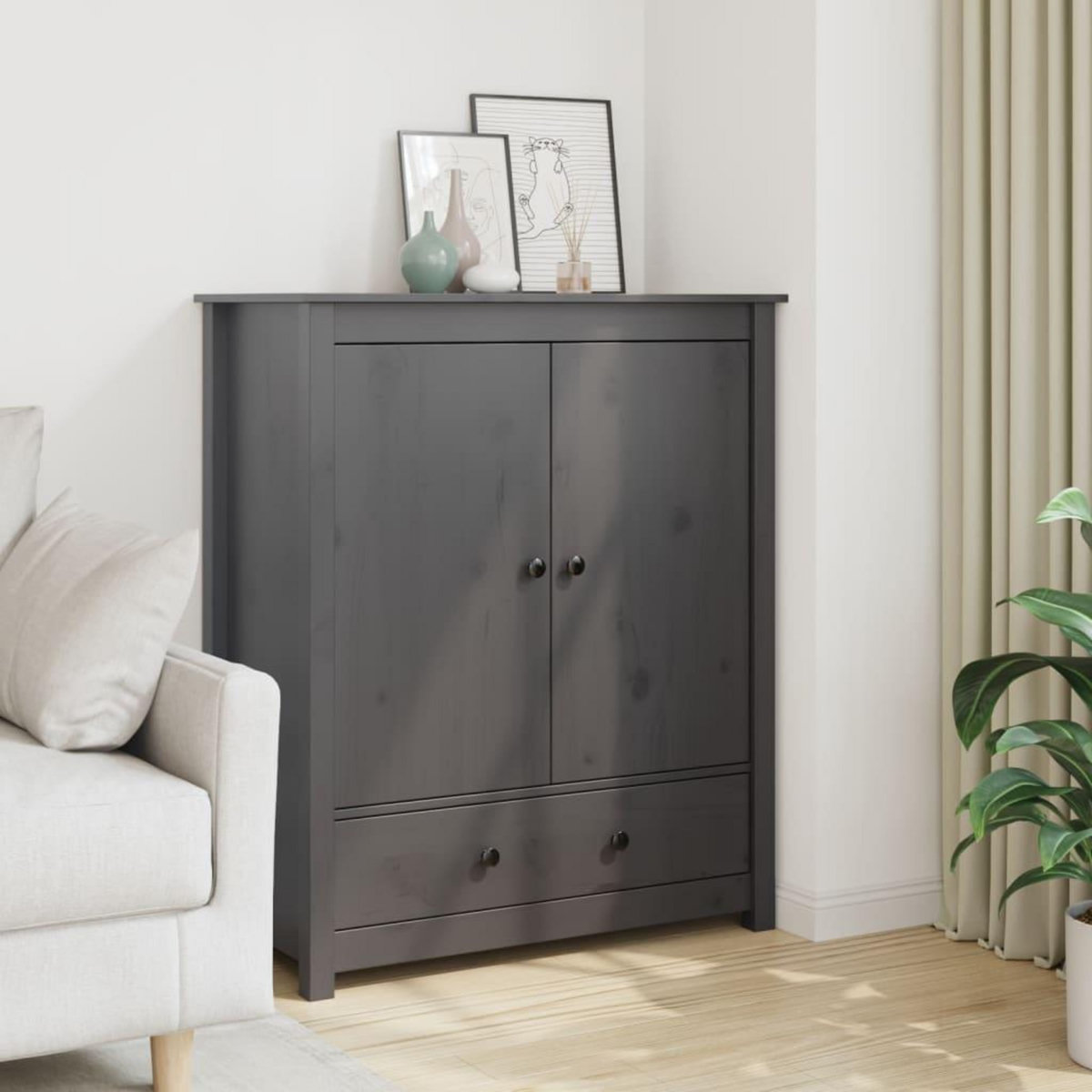 VIDAXL Buffet Gris 83x41,5x100 cm Bois massif de pin