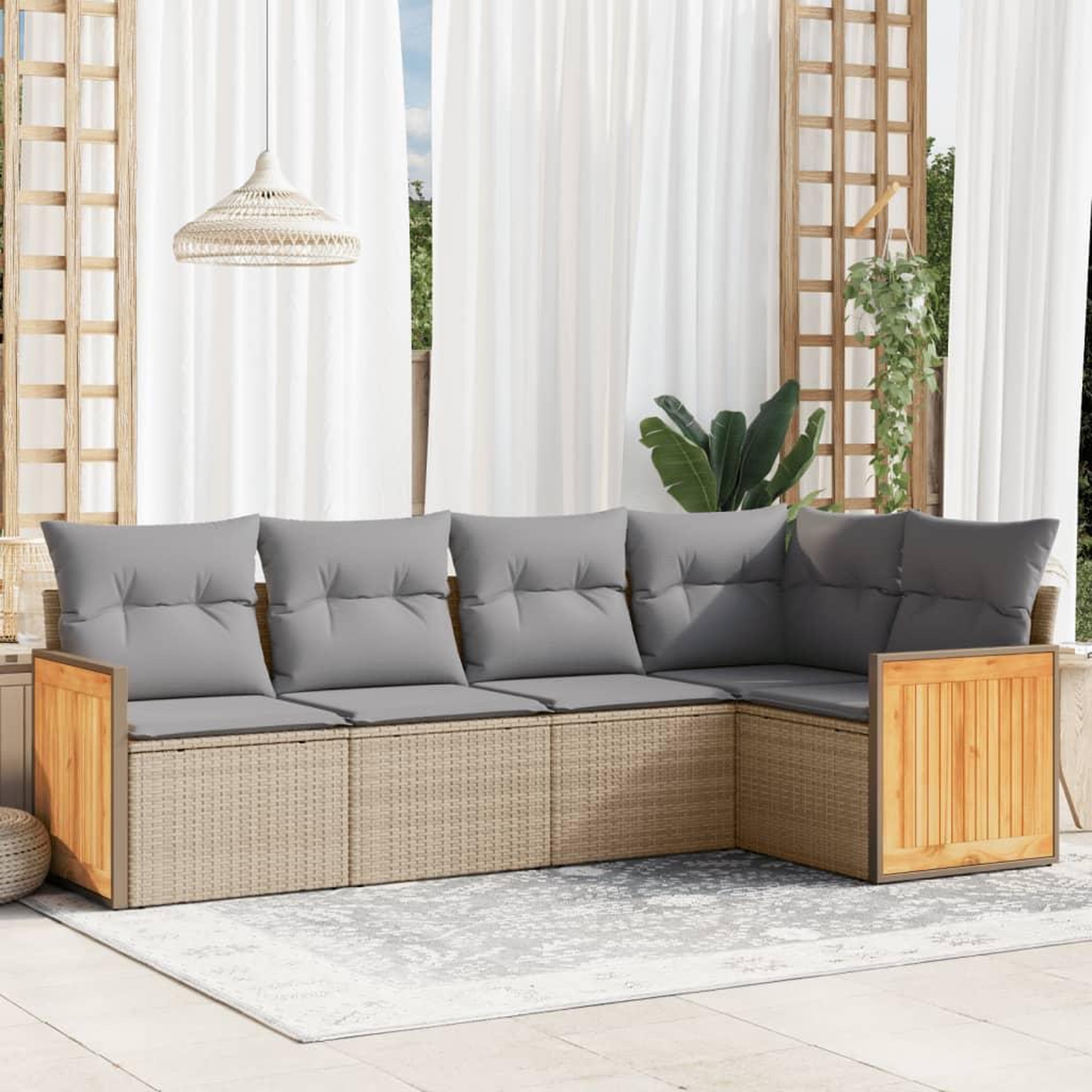 VIDAXL Salon de jardin avec coussins 5 pcs beige resine tressee