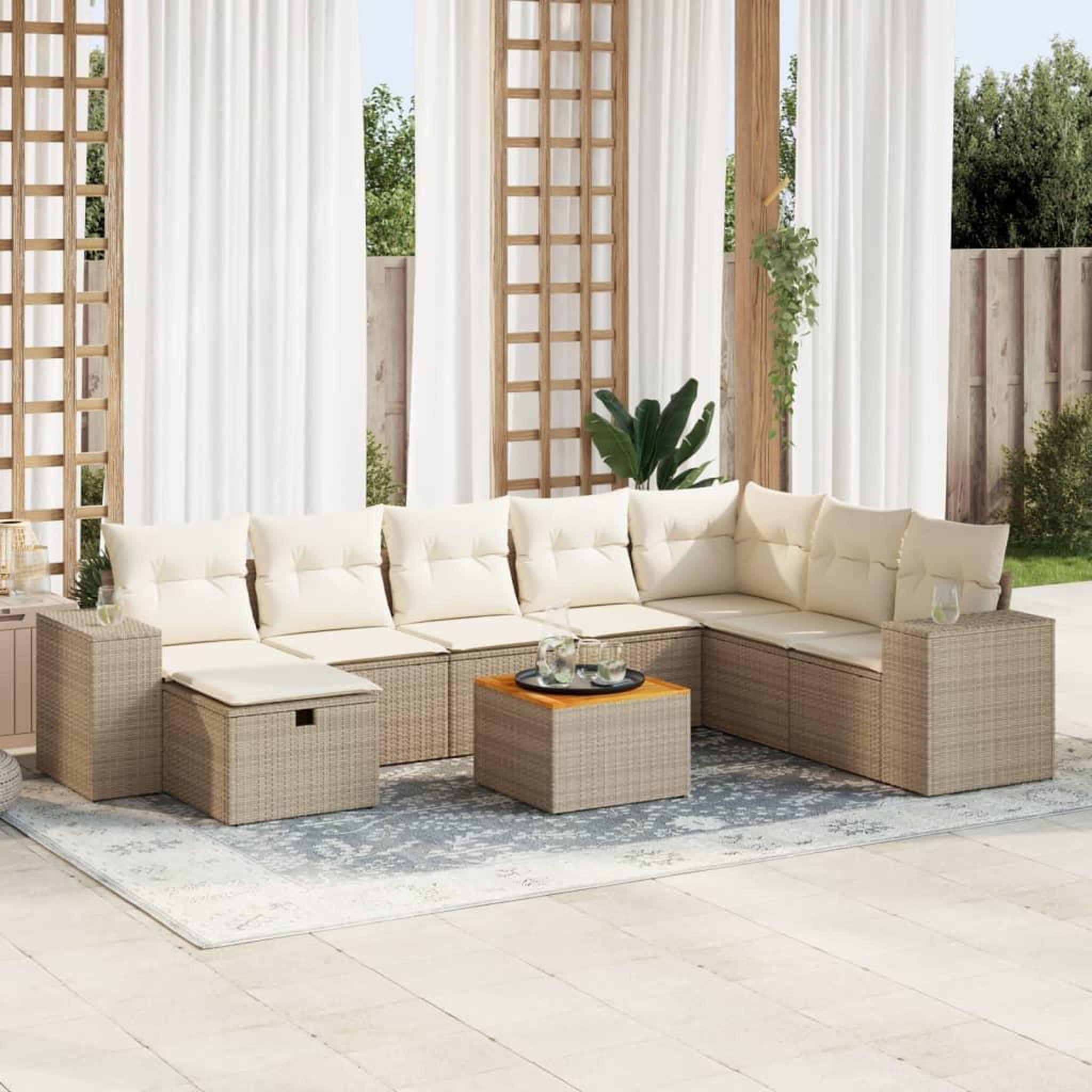 VIDAXL Salon de jardin avec coussins 9 pcs beige resine tressee